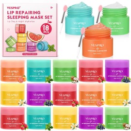 Paquete de 18 máscaras para dormir de labios, tratamiento profundo durante la noche y nutrir los labios con vitamina C y aceite de coco para labios secos, máscara de labios para dormir, regalos a