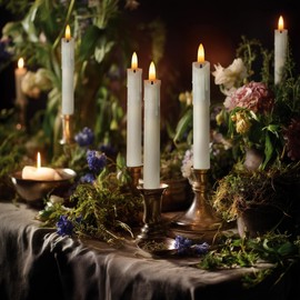 West Ivory 6.7" Short LED Dripping Wax Taper Candles – Antique Gothic Flameless with Flickering Flame, Fits Menorahs, Candelabras & Chandeliers, Battery Operated, Remote Controlled (6-Pack, Ivory)