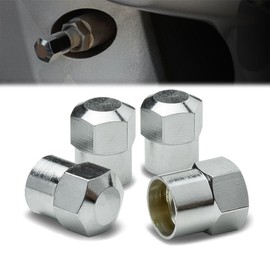 4Pcs Polished Aluminum Tire Rim Valve Air Port Dust Cover Stem Caps, Anodized & Powdercoated, Hexagon Style, Silver Color