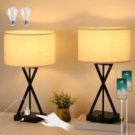 Unbranded Set of 2 Bedside Lamps Touch Control 3-Way Dimmable Modern Nightstand Table Lamp