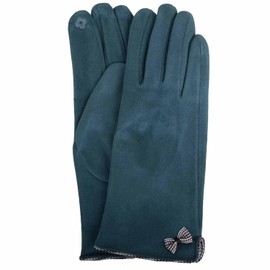 SNUGRUGS Superweiche Damen-Handschuhe aus Mikro-Wildleder, kuschelig, kalte Winterhandschuhe mit Schleifen-Design, blaugrün, Einheitsgröße