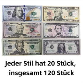 XIKTTK Play Money Dollar Notes Pack of 120, Fake Money 100 Dollar Notes, Fake Dollar, Prop Money, Fake Money, Play Money Dollar Notes, Fake Money Banks, Dollar Bills, Play Money for Children