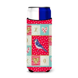 Caroline's Treasures CK5513MUK Jay Bird Love Ultra Hugger for Slim cans, Red Can Cooler Sleeve Hugger Machine Washable Drink Sleeve Hugger Collapsible Insulator Beverage Insulated Holder
