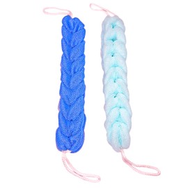 Long Stretch Back Sponge with Rope Handles Back Scrubber Bath Shower Mesh Sponge Exfoliating Body Scrub Stretch Braided Loofah for Men and Women(2-Pack,Blue Green)