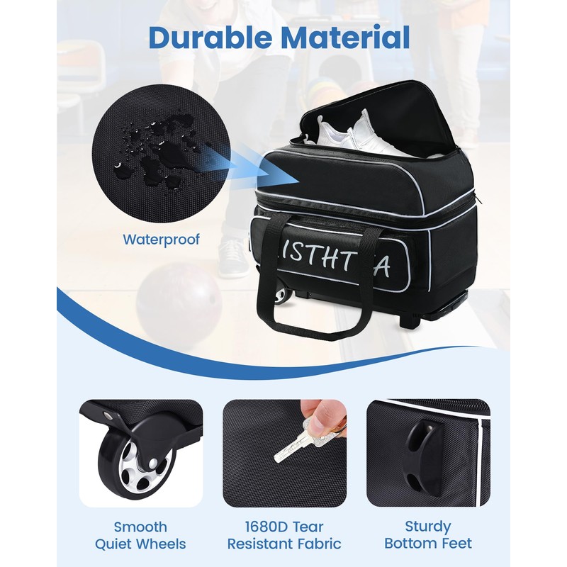 Aisthtea 2 Ball Bowling Bag with Wheels, Bowling Bags 2