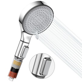 Filtered Shower Head with Handheld, HURRAN 5-Spray Mode High Pressure Shower Heads with Filter, Detachable Handheld Showerhead with ON/OFF Switch, Water Softener Filters Beads Replacement (Head ONLY)