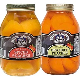 Amish Wedding Old Fashioned Spiced Peach Halves and Brandied Peach Halves Variety 2 Pack- 32 oz Jars