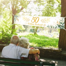 LAMEK Golden Wedding Banner 300 x 50 cm 50th Anniversary Wedding Decoration 50th Wedding Anniversary Banner Extra Long Wedding Banner Golden Wedding Decoration Gold Wedding Hanging Decoration for