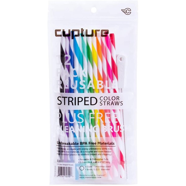 Cupture Reusable striped straws, 10 inches