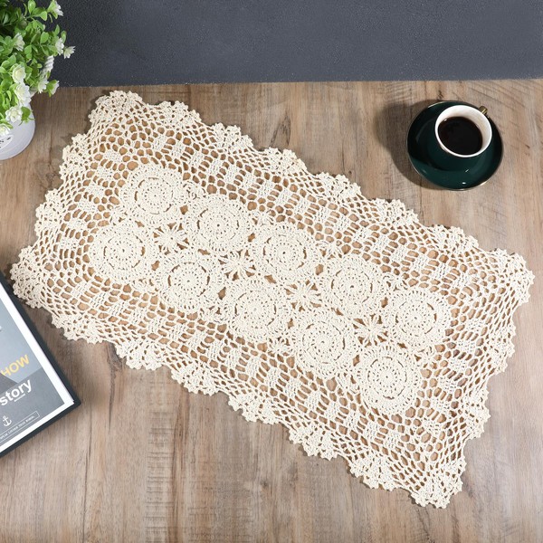 Lace Table Runner 15x28 Inch Rectangular Cotton Handmade Crochet Lace