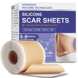Silicone Scar Sheets, Advanced Medical Silicone Scar Tape(1.6"x 60"Roll-1.5M), Professional Grade Scar Removal Strip for Surgery, Tummy, Mouth, Face, C Section, Burn, Keloid, Acne Scars etc