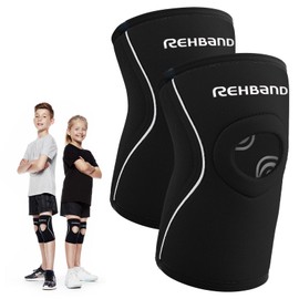 Rehband Children's Knee Support with Patella Opening, Stabilising Neoprene Knee Support for High Stabilisation of the Patella for Girls and Boys 5 mm Neoprene, Colour: Black, 1 Pair, Size: M