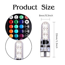 OtpOutopa Car T10 RGB LED Bulb Width Light with Remote Control W5W 194 168 2825 Strobe Light 16 Colors 5050 Wedge Replacement for Car Interior Map Dome Door License Plate Light Reading Lights (20PCS)