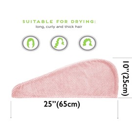 PGlife Hair Towels Wrap, Microfiber Super Absorbent Quick Drying Hair Turban, 10" x 26",3 Pack,Pink