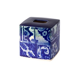 Costa Nova Ceramic Boutique Tissue Box Cover - Lisboa Collection, Blue Tile | Stoneware Bathroom Accessories | Quality Bath Decor | 8'' x 9.75'', 203 oz.