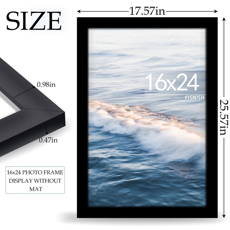 Fisnish 16x24 Picture Frame, Classic Black 16 x 24 Poster