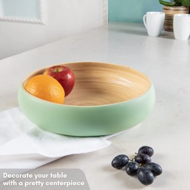 LEXA Bamboo Fruit Bowl for Kitchen Counter, 12 Inch Large & Round, Artisan Lacquered Wooden Fruit Bowl or Candy Bowl, Handcrafted Bamboo Fruit Basket for Kitchen & Home Decor (Sage Green)