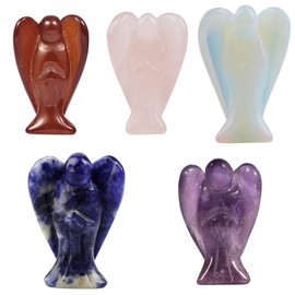 Rockcloud Healing Crystal Gemstone Carved Pocket Crystal Guardian Angel Figurines 1.5 inch