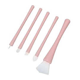 Juego compacto de 5 brochas de maquillaje de silicona de tacto rosa, herramientas de belleza multifuncionales para mascarilla facial, brillo de labios, sombra de ojos, aplicación