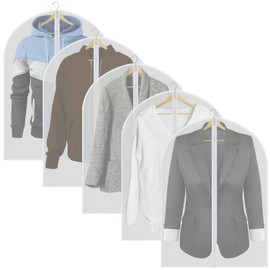 Ulife Mall Garment Bags, 5 Pcs Clothes Covers Bags with Zip, PEVA Suit Cover Bags Translucent DustProof MothProof Dress Cover Bags Reusable Storage Bag for Men Women - 60X100CM