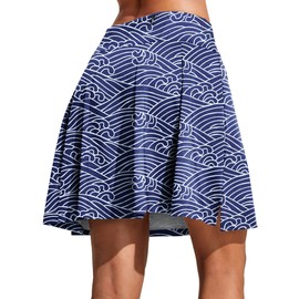 COOrun Skorts Skirts for Women Knee Length Golf Skirts High Waist Tennis Skorts with Adjustable Drawstring Navy Waves S