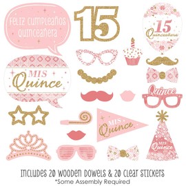 Big Dot of Happiness Mis Quince Anos - Quinceanera Sweet 15 Birthday Party Photo Booth Props Kit - 20 Count