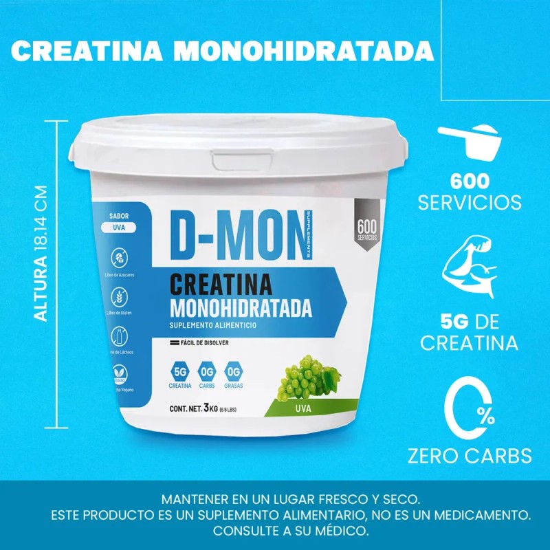 Creatina D-mon Monohidratada 3kg 600 Servicios Variossabores