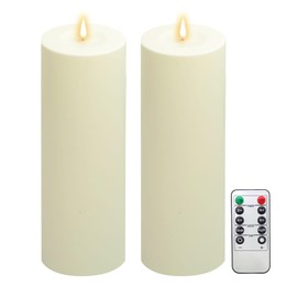 BRYZONT 4"x14" Large Outdoor Waterproof Ivory Flickering Tall Realistic Flameless LED Pillar Battery Operated Candles, Set of 2 for Patio Lanterns, Wedding & Home Decor