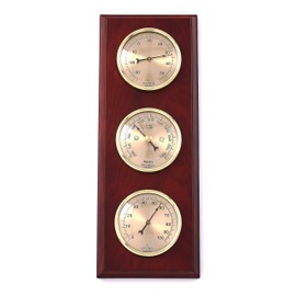 Youshiko 3 in 1 Weather Station for Indoor and Outdoor Use, Barometer Thermometer Hygrometer, Wood Frame Size: 30 x 10 cm)