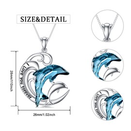 Flpruy Sterling Silver Dolphin Necklace - Ocean Themed Mother and Child Necklace with Blue Crystal Dolphin for Women - Mom Birthday Mother's Day Gift