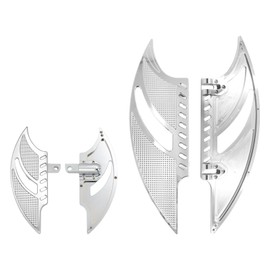 HDBUBALUS Motorcycle Floorboards CNC Tomahawk Footboards Footpegs Fit for Harley Touring Electra Glide Street Glide Road Glide Softail Dyna (F+R Floorboards Set (Chrome))