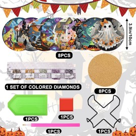 Axquilon 8 Pcs Halloween Diamond Art Coasters Kit for Adults 4x4in