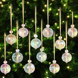 LACGO 12 Pcs Crystal Christmas Tree Ornaments, Prism Ball Christmas Tree Decorations, 22 mm Crystal Ball Suncatcher Hanging Ornaments for Wedding Party Windows Xmas Tree Decorations(Clear, Ball)