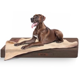 Sytopia Orthopedic Extra Large Dog Beds with Detachable Blanket - Washable Great Dane Dog Bed for Giant Dogs, Supportive Foam Pet Bed with Waterproof and Removable Cover, Caramel