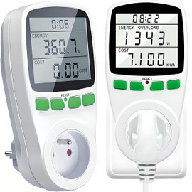 Retoo Current Meter with Overload Protection 3600 W, Electricity Meter for Socket, Energy Cost Meter, Power Consumption Meter, Power Consumption Meter, Power Consumption Meter