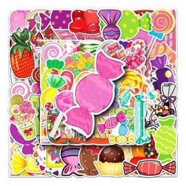 50pcs Colorful Candy Stickers Cute Desserts Lollipop Sticker for Water Bottle Laptop Skateboard Luggage Suitcase Computer Scrapbook Bike Cars, Waterproof Cartoon Sweetmeats Decals for Teens Kids Girls