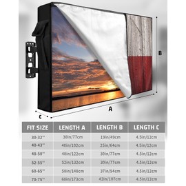 Lsrtoss Western Texas Star Outdoor TV Cover 70-75 Inch Weatherproof, Country Outdoor TV Enclosure with Zipper & Roll Up Front Flap, Blue White Red Wood Waterproof TV Covers for Outside Flat Screen TV