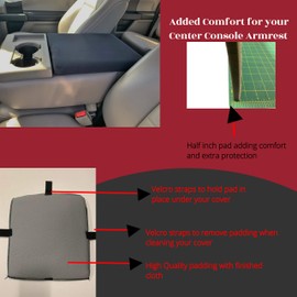 Auto Console Covers- Padded Neoprene Center Console Armrest Lid Cover with Pad Waterproof Fabric - Fits The Ford F-450, F-550, F-650 2014-2020. (Brown)