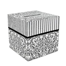 Fun Express - Black & White Design Card Box for Wedding - Party Supplies - Containers & Boxes - Paper Boxes - Wedding - 1 Piece
