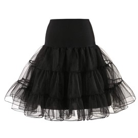 SSDH 50s Petticoat Skirt Rockabilly Dress Crinoline Underskirts for Women (Black, S)