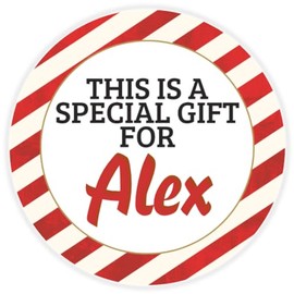 This is a Gift for Alex - Circle Sticker Decal 3 Inch - Candy Cane Merry Christmas Gift Tag Present Tree Holiday Custom Name Santa Claus