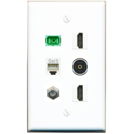 RiteAV Coax 2 HDMI Phone SC-APC-SX TOSLINK Flat/Solid Wall Plate [White]