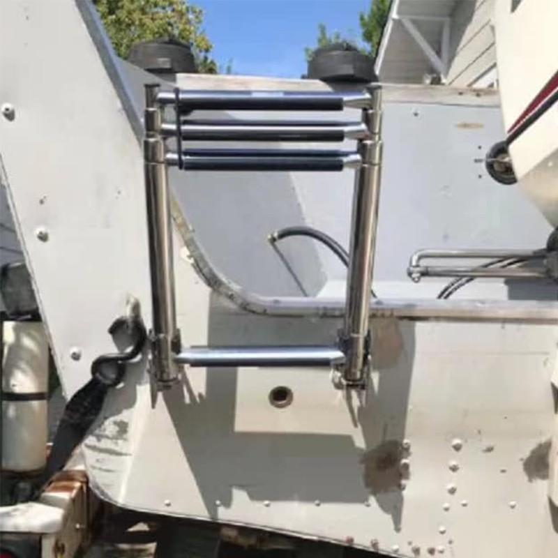 Mojiate Made Stainless Steel Boat Ladder 4-Step, Telescoping Transom Stepladder,