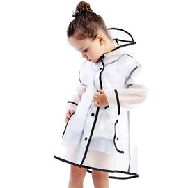 Children Waterproof Rain Poncho Raincoat, Kids Hooded Transparent Protective Cover Rainwear - Color: White, Size: S