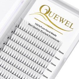 QUEWEL Premade Lash Fans, 3D Premade Fans Eyelash Extensions 0.07mm Thickness D Curl 10mm Volume Lash Extensions Short Stem Pre Made Fans Eyelash Extensions(3D 0.07D 10mm)