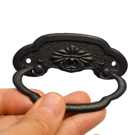 4 PCS Vintage Black Knobs Pulls Handles Antique Decorative Drawer Pull Ring Hardware with Screws for Furniture Cabinet Cupboard Dresser (Length:2-7/8", Height: 1", Mount Hole Space: 2-1/4")