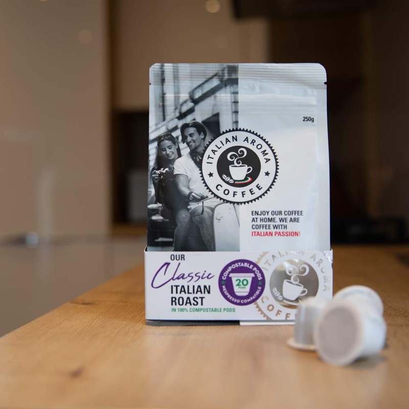 Italian Aroma Coffee in Capsule/Pod form - 20 Compostable Capsules.