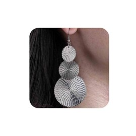 Aneneiceera Vintage Long Disc Coin Dangle Earrings Gold Coin Earrings Round Hammered Disc Drop Earrings Geometric Circle Earrings for Women (Gold), Zinc