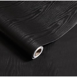 GIAECU Black Wood Wallpaper Black Peel and Stick Wallpaper 17.7''x197'' Black Contact Paper for Countertops Self-Adhesive Removable Wall Paper for Bedroom Wood Grain Wallpapers for Walls Decor