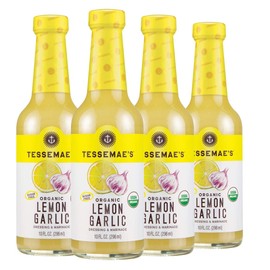 Tessemae's Organic Lemon Garlic Dressing and Marinade, Whole30 Certified, Keto Friendly, USDA Organic, 10 fl oz. bottles (4-Pack)